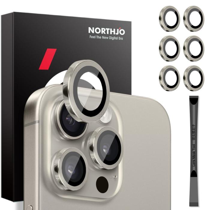 Bild 1, NORTHJO iPhone 14 Pro/Pro Max/15 Pro/Pro Max Linsskydd 2-PACK Champagne