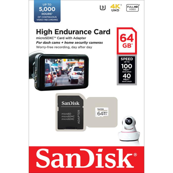 Bild 1, SanDisk MicroSDXC 64 GB High Endurance med adapter