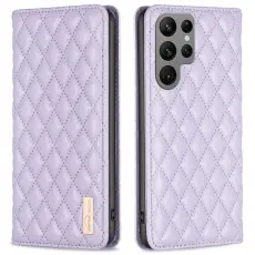BINFEN Galaxy S25 Ultra Fodral Flip Diamond L&auml;der Lila