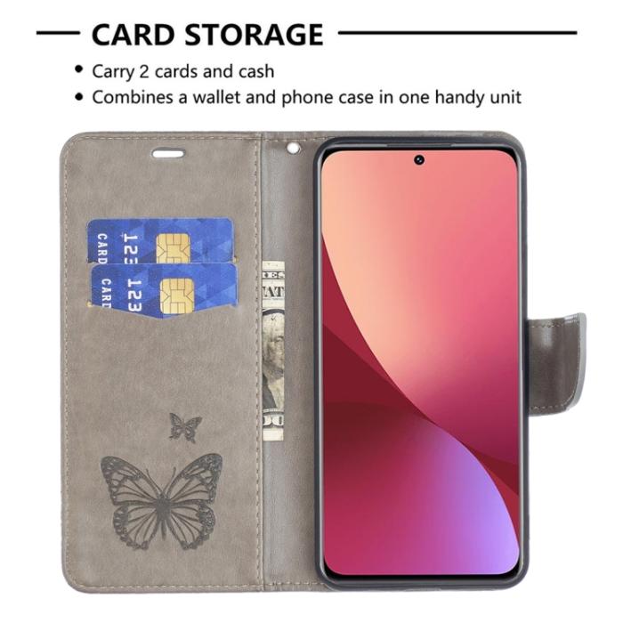 Bild 4, Xiaomi 12 Fodral Tryck Butterfly Grå