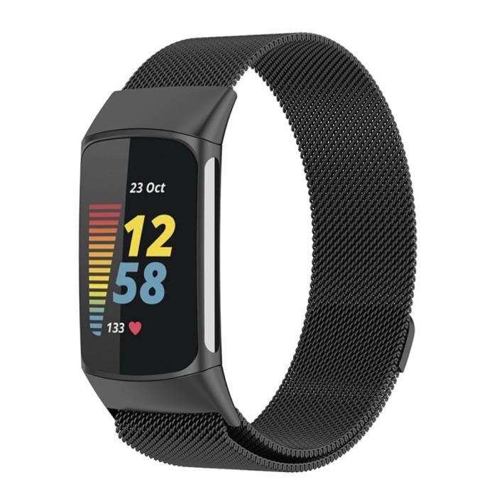 Bild 3, Fitbit Charge 6 / 5 Metall Armband Milanese Loop Svart