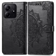 Xiaomi Redmi Note 14 5G Fodral L&auml;der Mandala Tryck Svart