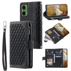 Motorola Moto G35 5G Pl&aring;nboksfodral Rhombus L&auml;der Svart