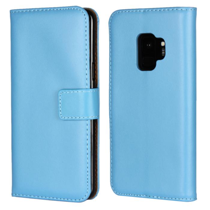 Bild 1, Samsung S9 Plus - Plånboksfodral I Äkta Läder - Ljus Blå