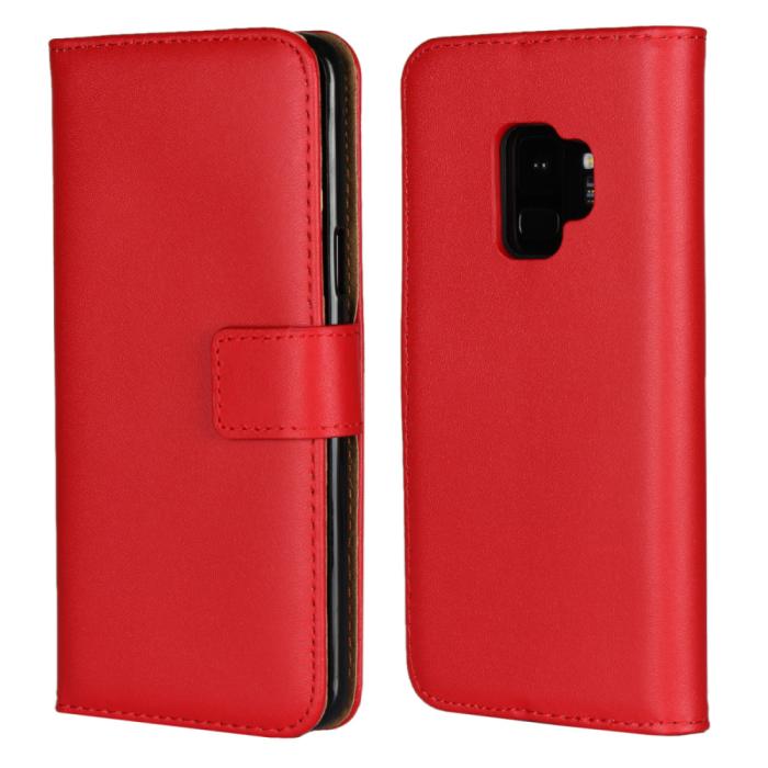 Bild 1, Samsung S9 Plus - Plånboksfodral I Äkta Läder - Röd