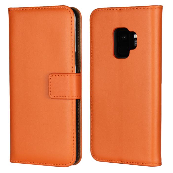 Bild 1, Samsung Galaxy S9 - Plånboksfodral I Äkta Läder - Orange