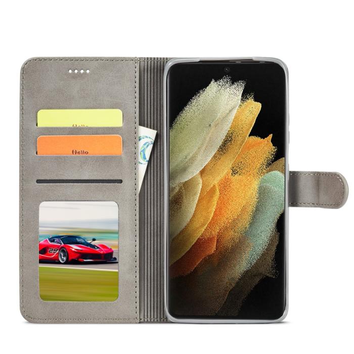 Bild 5, Samsung Galaxy S21 Ultra - LC.IMEEKE Läder Fodral - Grå