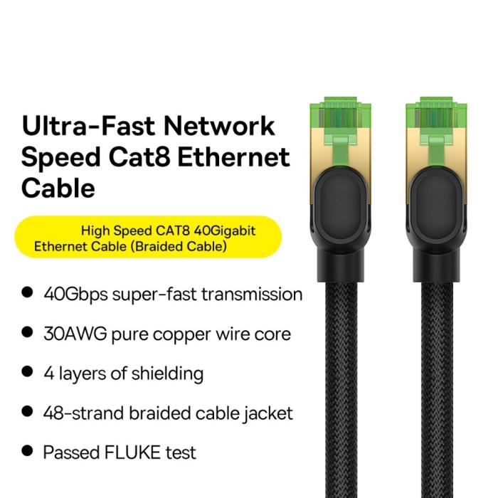 Bild 2, BASEUS 5 m Cat8 40Gbps RJ45 Nätverkskabel Svart