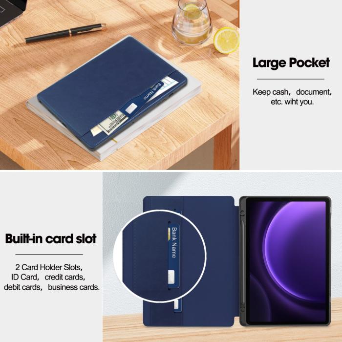 Bild 3, Galaxy Tab S9 FE Fodral Business Läder Pennhållare Blå