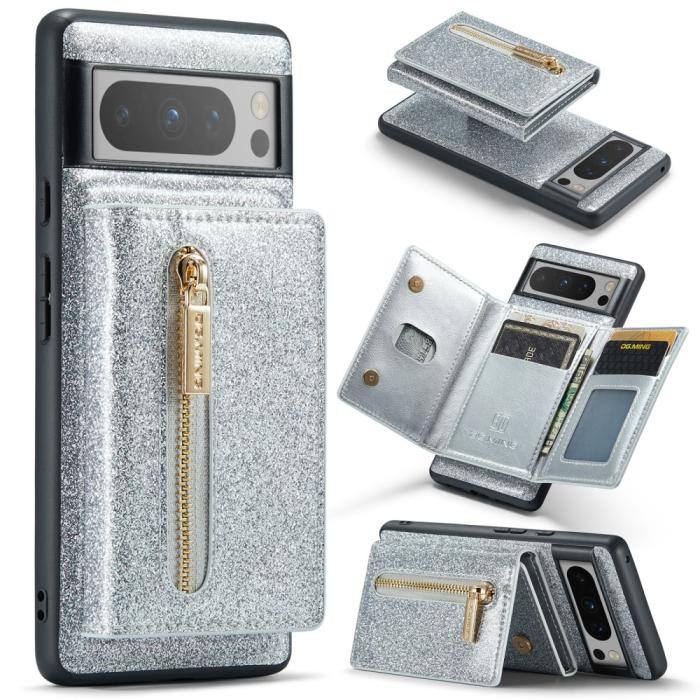 Bild 1, DG.MING Google Pixel 8 Pro Skal Magnetisk Plånbok Glitter Silver