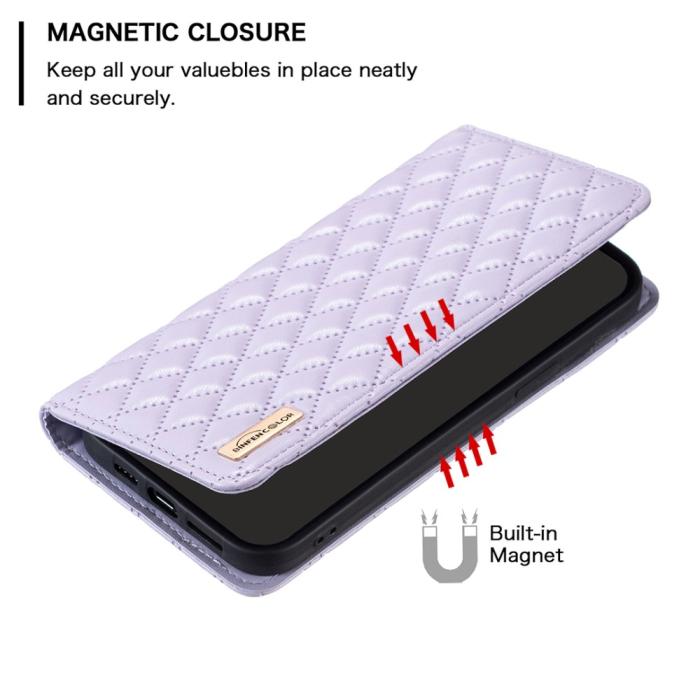 Bild 4, BINFEN Galaxy S25 Ultra Fodral Flip Diamond Läder Lila