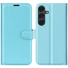 Samsung Galaxy S25 Fodral Litchi L&auml;der Bl&aring;