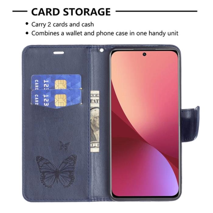 Bild 4, Xiaomi 12 Fodral Tryck Butterfly Blå