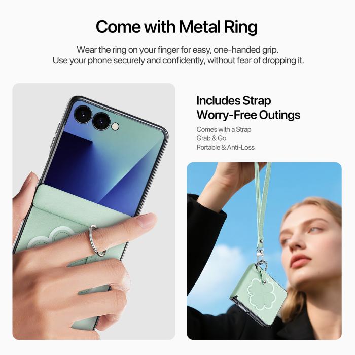 Bild 4, DUX DUCIS Samsung Galaxy Z Flip 8 Skal PU-Läder Klöver Grön