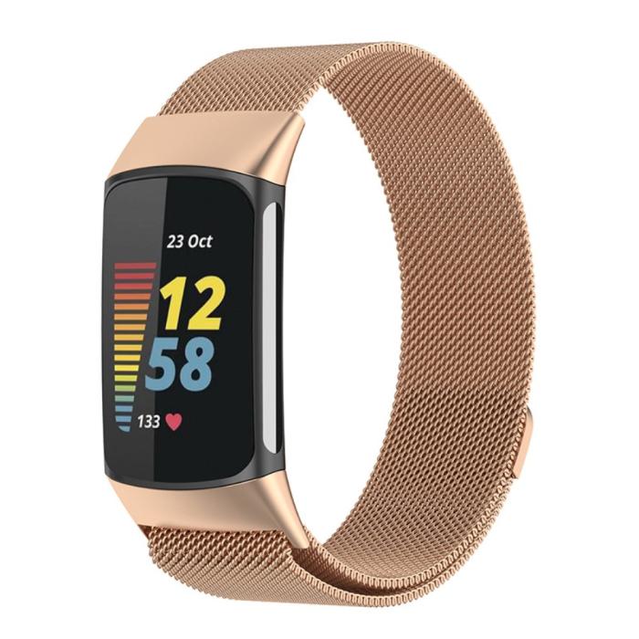 Bild 3, Fitbit Charge 6 / 5 Metall Armband Milanese Loop Roséguld