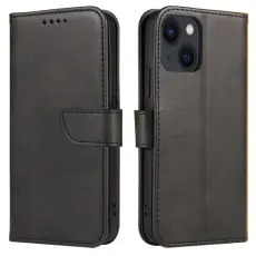 iPhone 14 Fodral Solid L&auml;der Svart