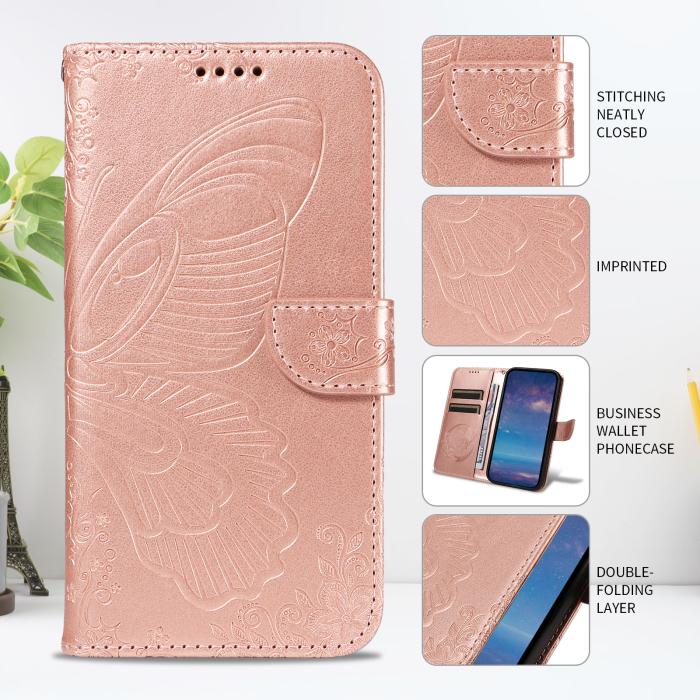 Bild 4, Motorola Edge 70 Fodral Med Fjäril Tryck Roséguld