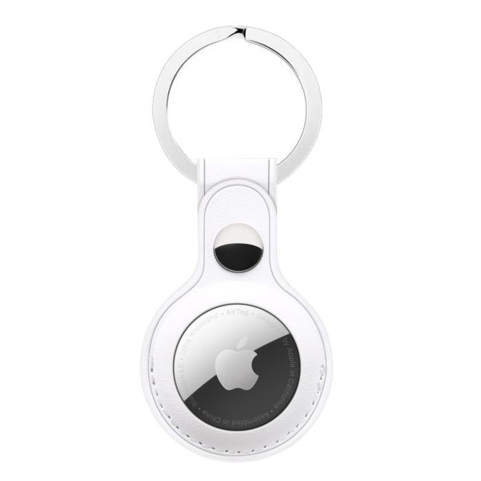Bild 2, Apple AirTag Läder Hållare Med Nyckelring - Vit