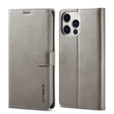 LC.IMEEKE iPhone 14 Pro Fodral L&auml;der Gr&aring;