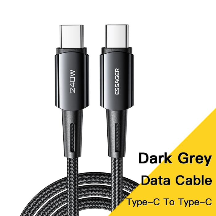 Bild 2, ESSAGER 2m 240W PD USB-C - USB-C Nylonkabel Svart