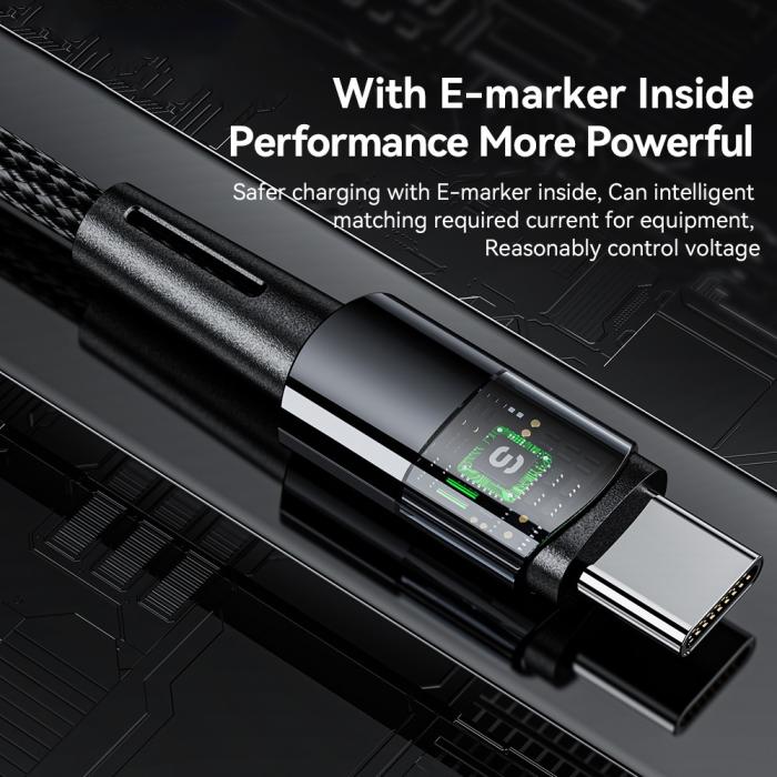 Bild 3, ESSAGER 2m 240W PD USB-C - USB-C Nylonkabel Svart
