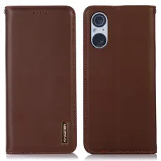 KHAZNEH Sony Xperia 5 V Fodral RFID &Auml;kta L&auml;der Brun