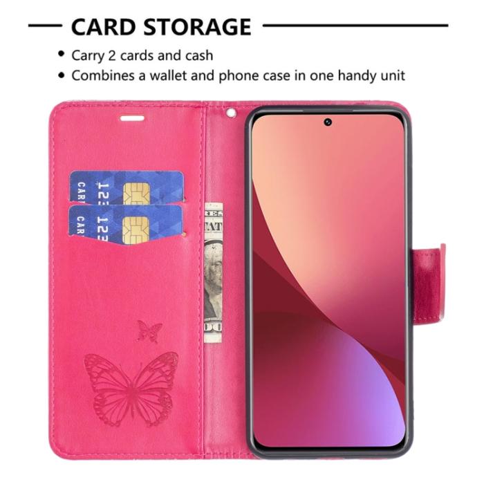 Bild 4, Xiaomi 12 Fodral Tryck Butterfly Rosa