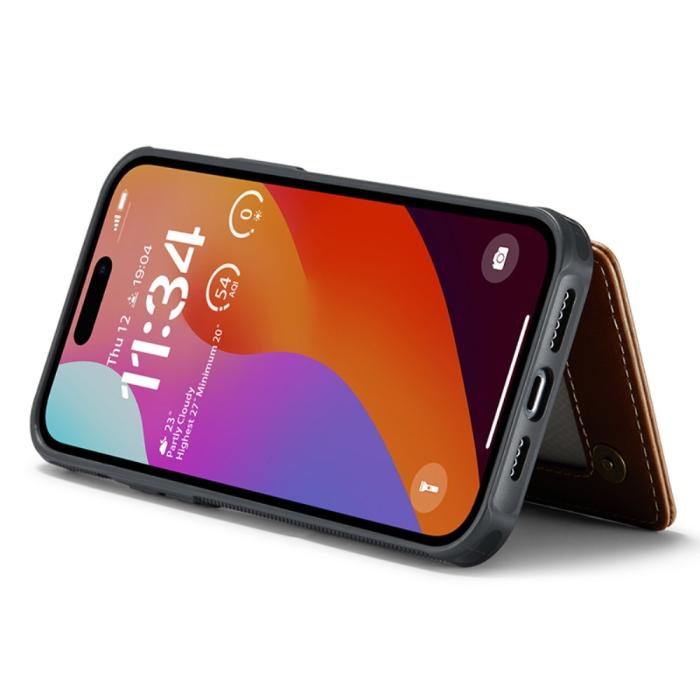 Bild 4, CASEME iPhone 15 Pro Skal RFID Kickstand Plånbok Brun