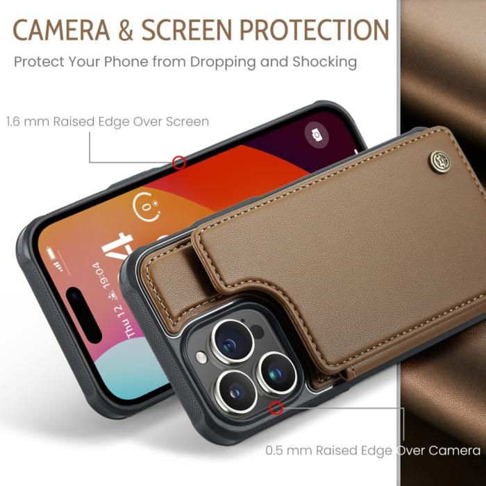 Bild 5, CASEME iPhone 15 Pro Skal RFID Kickstand Plånbok Brun