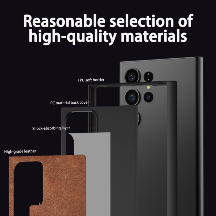 Bild 6, Galaxy S24 Ultra Läderbelagt Hybrid Skal Brun