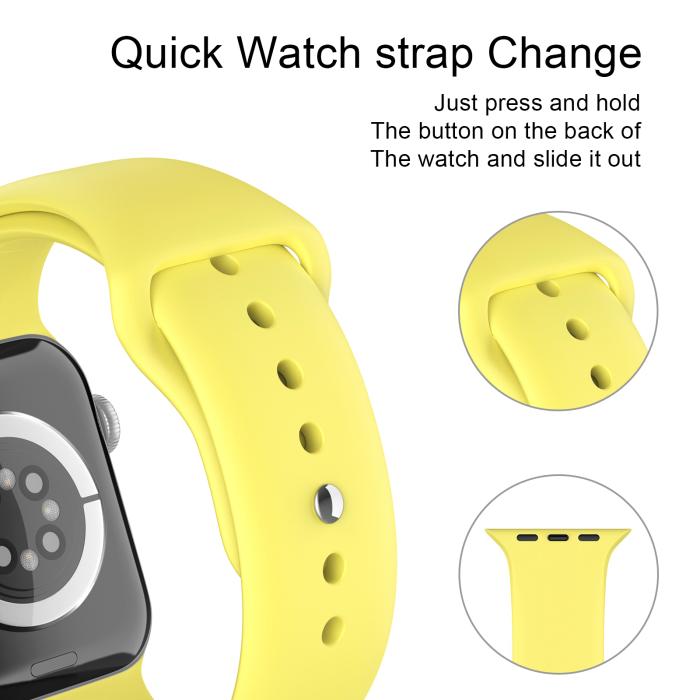 Bild 4, Apple Watch 42/44/45/49 mm Silikon Armband (M/L) Gul