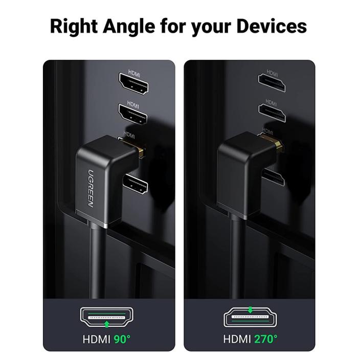 Bild 3, UGREEN 1.5m 90° 4K 60Hz HDMI - HDMI Kabel Elbow Svart