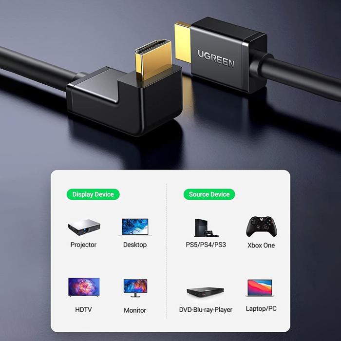 Bild 4, UGREEN 1.5m 90° 4K 60Hz HDMI - HDMI Kabel Elbow Svart