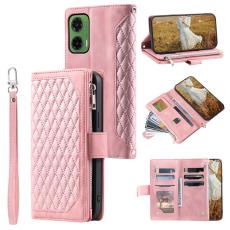 Motorola Moto G35 5G Pl&aring;nboksfodral Rhombus L&auml;der Rosa