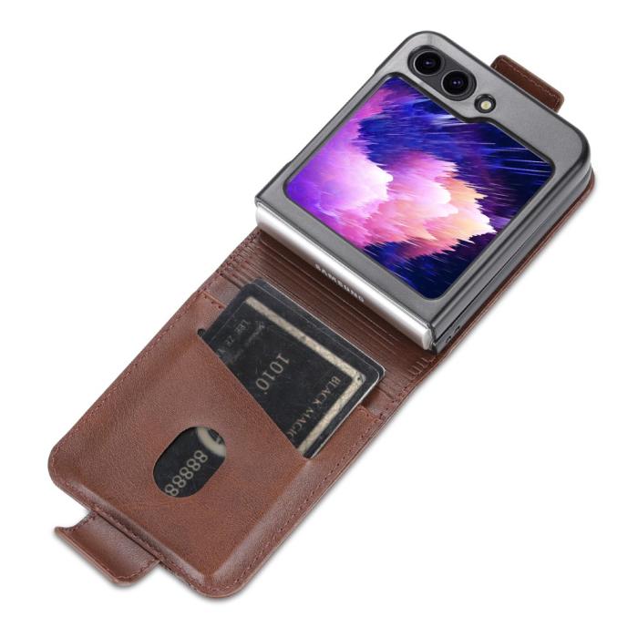 Bild 3, AZNS Galaxy Z Flip 5 Fodral Läder Mörk Brun