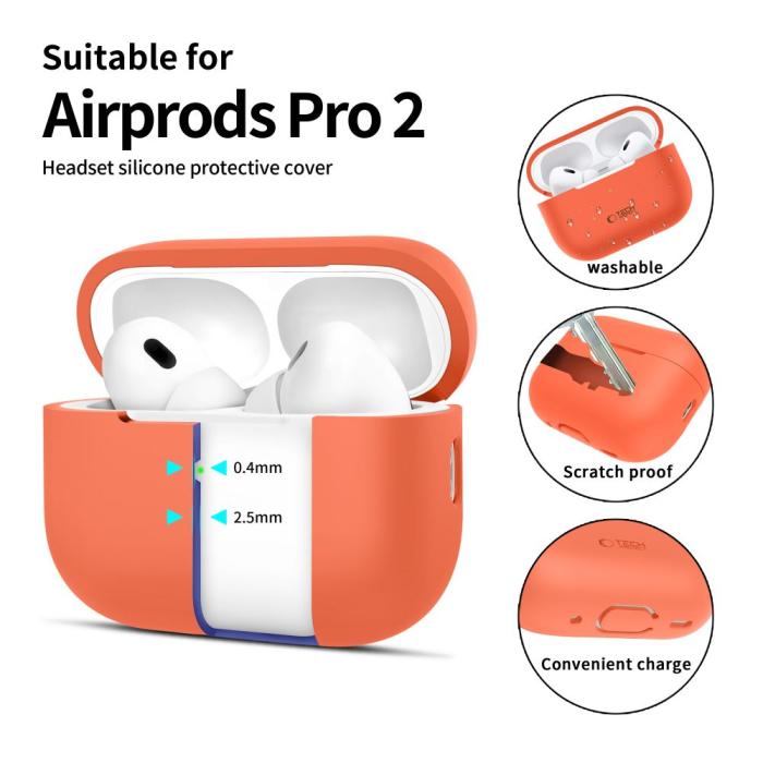 Bild 2, Tech-Protect AirPods Pro 1/2 Skal Silikon Neon Orange