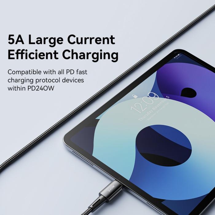 Bild 5, ESSAGER 2m 240W PD USB-C - USB-C Nylonkabel Svart