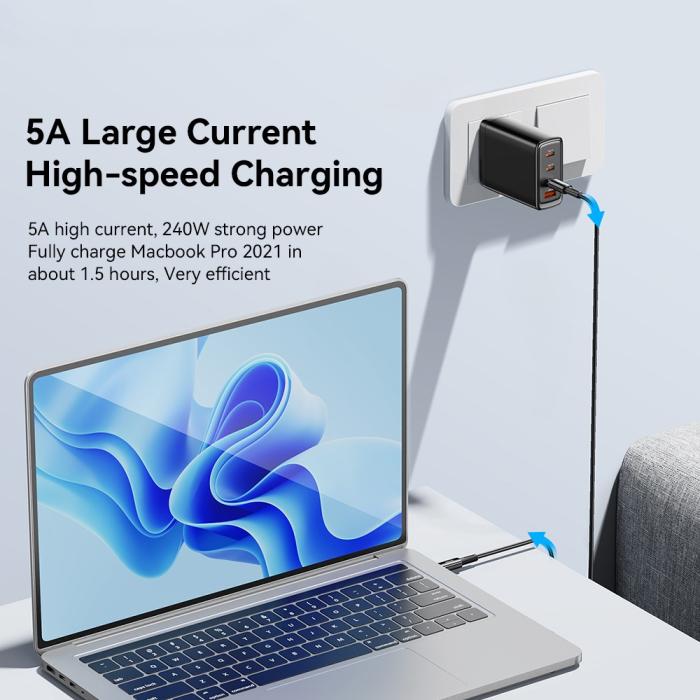 Bild 6, ESSAGER 2m 240W PD USB-C - USB-C Nylonkabel Svart