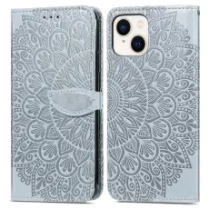 iPhone 15 Plus Fodral L&auml;der Med Tryck Gr&aring;