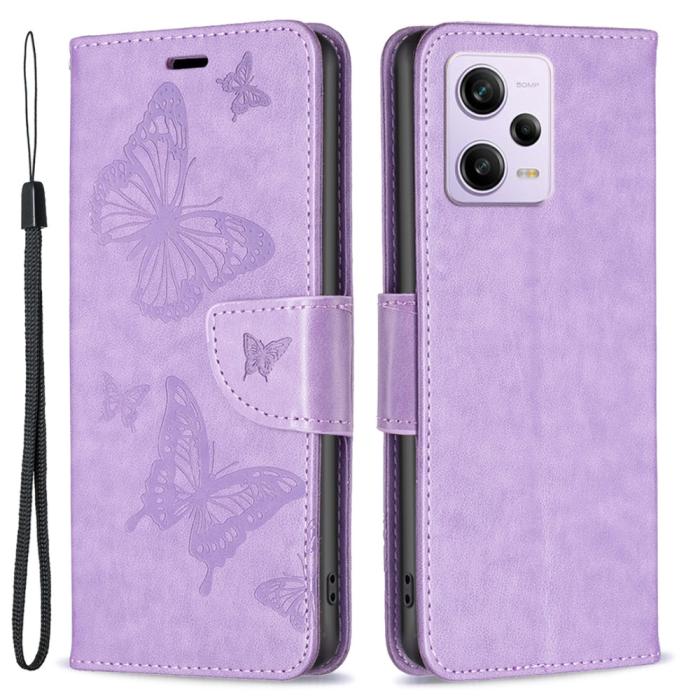 Bild 1, Xiaomi Redmi Note 12 Pro 5G Fodral Med Fjäril Tryck Lila