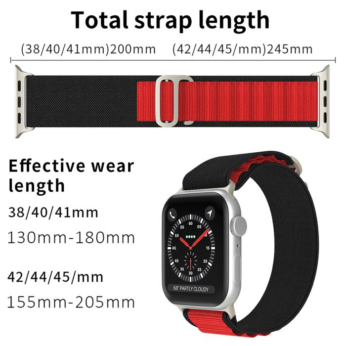 Bild 4, Apple Watch 38/40/41 mm Armband Alpine Pro Loop Svart/Röd