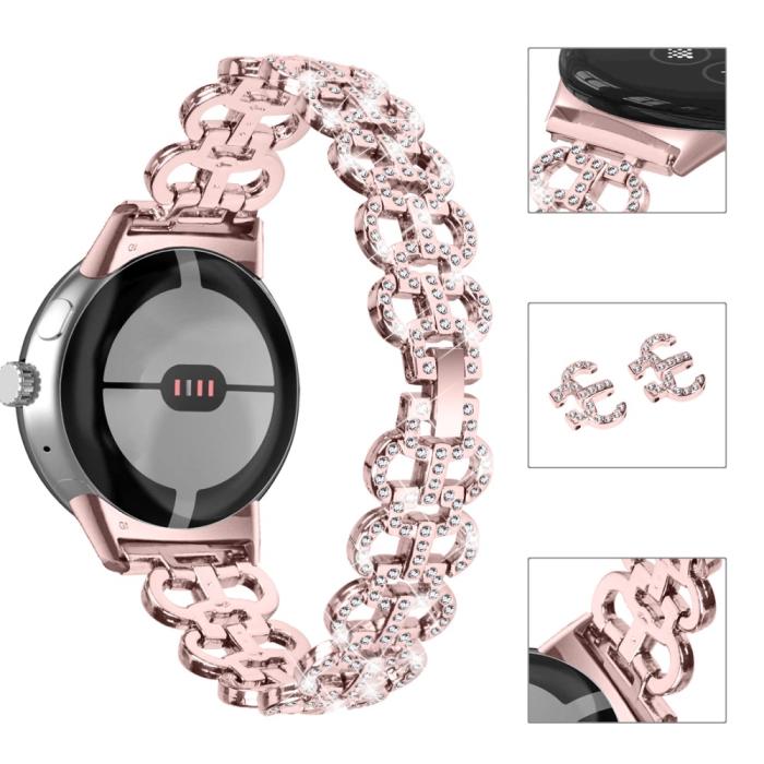 Bild 4, Google Pixel Watch/Pixel Watch 2 Metal Bling Armband Roséguld