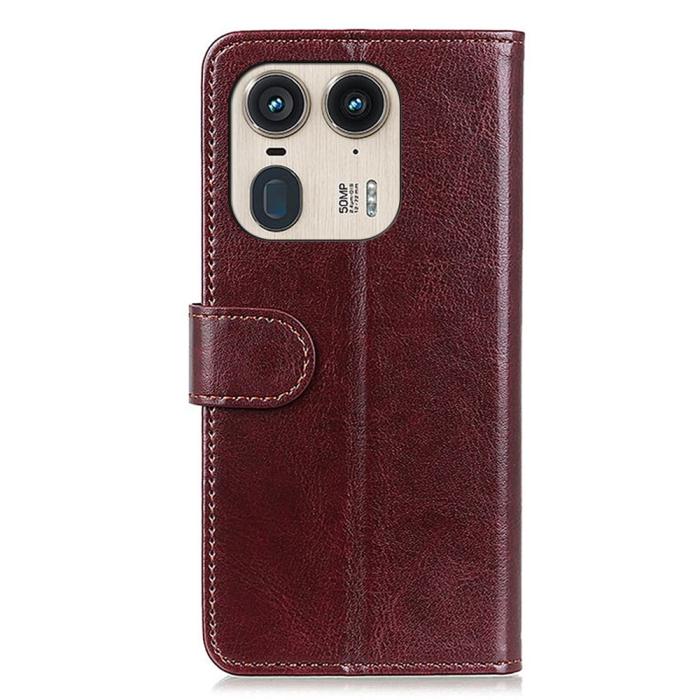 Bild 6, Motorola Edge 50 Ultra 5G Crazy Horse Läder Fodral Brun