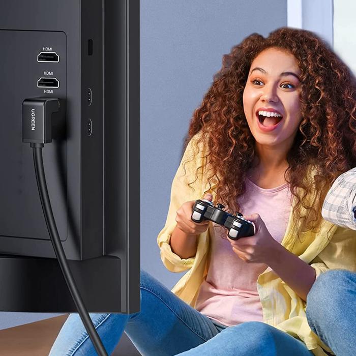 Bild 2, UGREEN 1.5m 270° 4K 60Hz HDMI - HDMI Kabel Elbow Svart