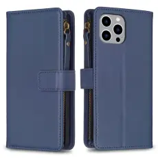 iPhone 15 Pro Max 9-Kort Multifunktionellt L&auml;der Fodral Bl&aring;