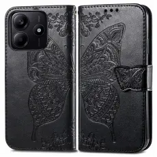 Xiaomi Redmi Note 14 5G Fodral L&auml;der Fj&auml;ril Tryck Svart