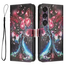 Sony Xperia 1 VII Fodral Med Tryck Fj&auml;ril / Tr&auml;d