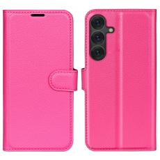 Samsung Galaxy S25 Fodral Litchi L&auml;der Rosa