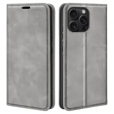 iPhone 16 Pro Fodral Flip Läder Grå