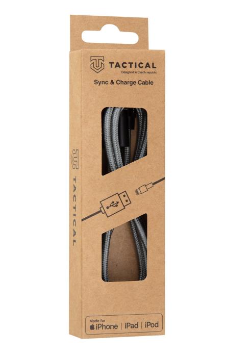 Bild 2, Tactical 1m 2.4A 12W MFi Lightning Laddkabel Nylon Grå